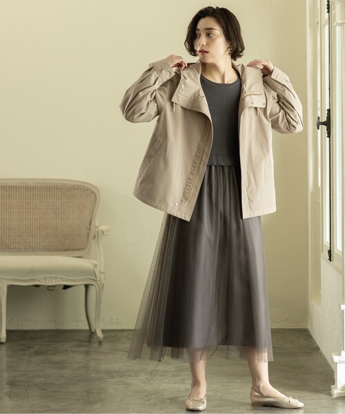 OPAQUE.CLIP(オペークドットクリップ)の「◆≪美人百花掲載≫ ニット×チュールドッキングワンピース【洗濯機洗い可】(ワンピース・レディース・ブラック/チャコールグレー/ナチュラル/ネイビー・36/38/40/42)」の13枚目の写真