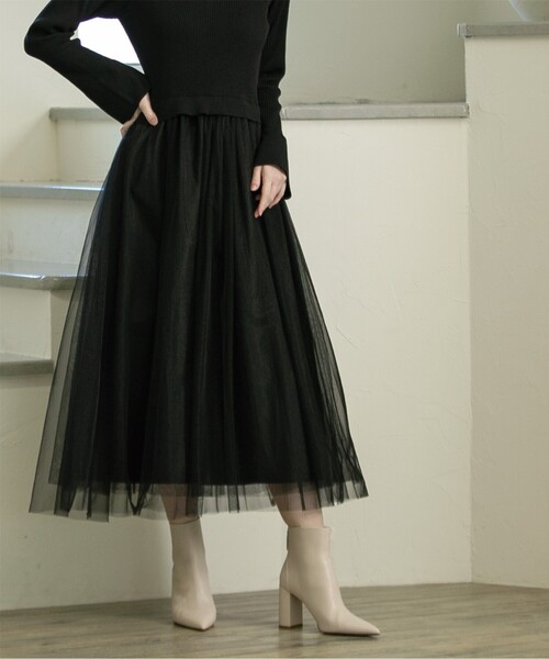 OPAQUE.CLIP(オペークドットクリップ)の「◆≪美人百花掲載≫ ニット×チュールドッキングワンピース【洗濯機洗い可】(ワンピース・レディース・ブラック/チャコールグレー/ナチュラル/ネイビー・36/38/40/42)」の17枚目の写真