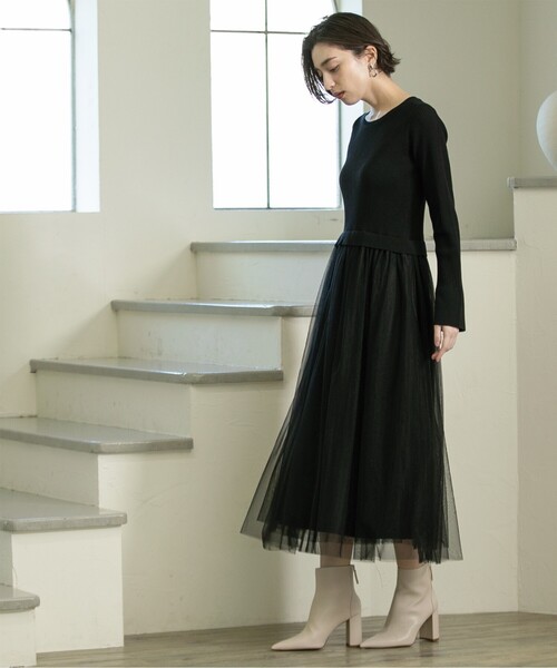 OPAQUE.CLIP(オペークドットクリップ)の「◆≪美人百花掲載≫ ニット×チュールドッキングワンピース【洗濯機洗い可】(ワンピース・レディース・ブラック/チャコールグレー/ナチュラル/ネイビー・36/38/40/42)」の19枚目の写真