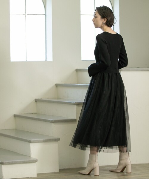 OPAQUE.CLIP(オペークドットクリップ)の「◆≪美人百花掲載≫ ニット×チュールドッキングワンピース【洗濯機洗い可】(ワンピース・レディース・ブラック/チャコールグレー/ナチュラル/ネイビー・36/38/40/42)」の20枚目の写真