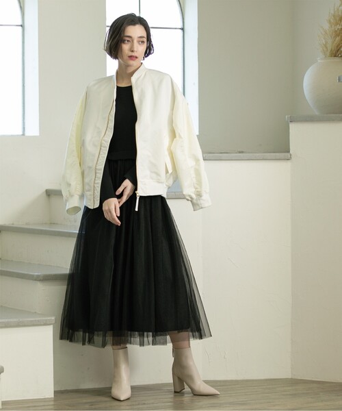 OPAQUE.CLIP(オペークドットクリップ)の「◆≪美人百花掲載≫ ニット×チュールドッキングワンピース【洗濯機洗い可】(ワンピース・レディース・ブラック/チャコールグレー/ナチュラル/ネイビー・36/38/40/42)」の21枚目の写真