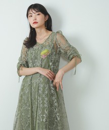 刺繍 レース Aライン ワンピース レイヤードドレス パーティー 結婚式 お呼ばれ オケージョン