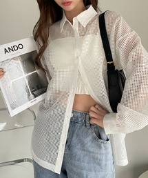 メッシュ 襟付き シャツ