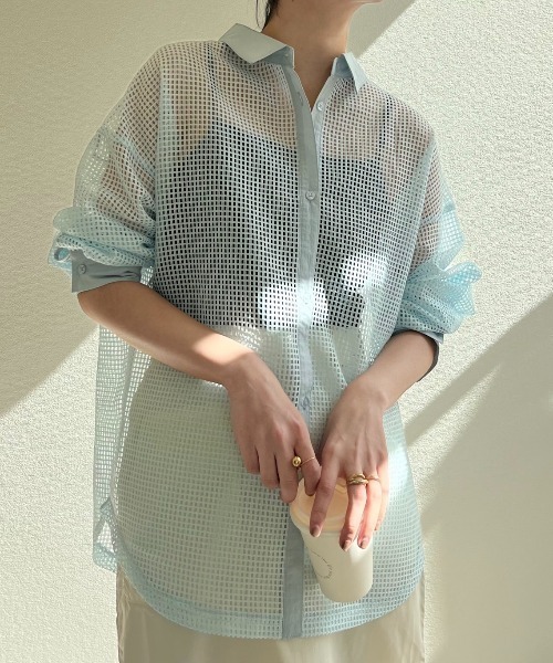 Ada.(エイダ)の「メッシュ 襟付き シャツ(シャツ/ブラウス・レディース・サックスブルー/ブラック/ホワイト・FREE)」の11枚目の写真