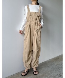 Re:EDIT | [2024SS COLLECTION][低身長/高身長サイズ有]ナイロンタフタウエストドロストカーゴサロペット(サロペット/オーバーオール)