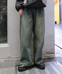 ≪バレルシルエットパンツ≫ ヴィンテージライク オーバーダイワイドデニムパンツ/3サイズ展開