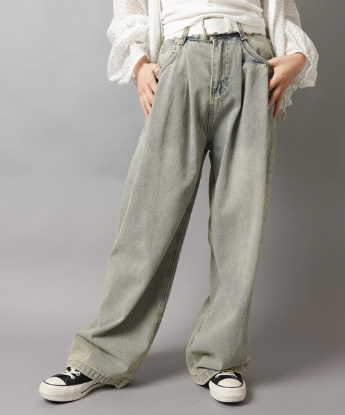 SPINNS(スピンズ)の「≪バレルシルエットパンツ≫ ヴィンテージライク オーバーダイワイドデニムパンツ/3サイズ展開(デニムパンツ・レディース・ブルー/ブラック/サックスブルー/ブルー系その他/ブラック×イエロー・S/M/XS)」の19枚目の写真