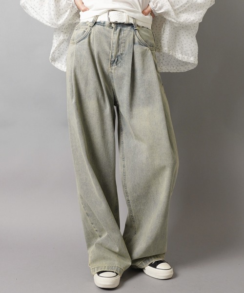 SPINNS(スピンズ)の「≪バレルシルエットパンツ≫ ヴィンテージライク オーバーダイワイドデニムパンツ/3サイズ展開(デニムパンツ・レディース・ブルー/ブラック/サックスブルー/ブルー系その他/ブラック×イエロー・S/M/XS)」の21枚目の写真