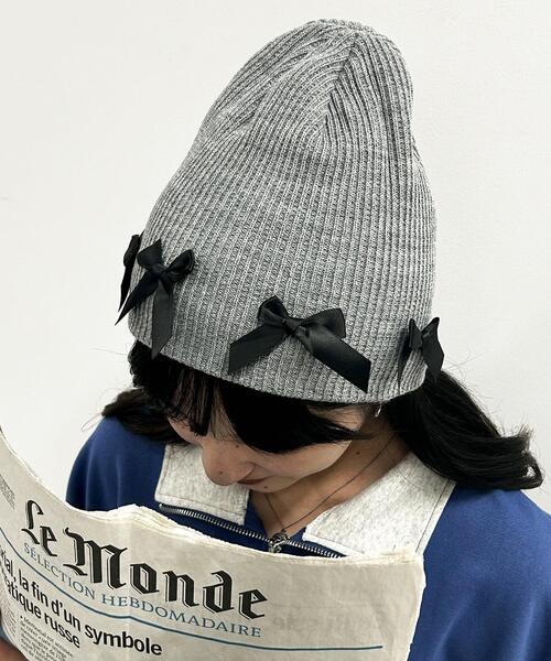 WEGO(ウィゴー)の「WEGO/リボンシングルニットワッチ(ニットキャップ/ビーニー・レディース・グレー/ブラック/ホワイト・FREE)」の3枚目の写真