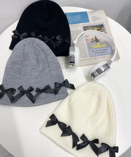 WEGO(ウィゴー)の「WEGO/リボンシングルニットワッチ(ニットキャップ/ビーニー・レディース・グレー/ブラック/ホワイト・FREE)」の4枚目の写真