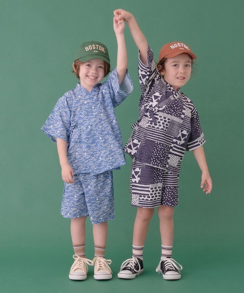 b・ROOM（ビールーム）の「ゆったりシルエットで着やすい甚平（浴衣・キッズ・ライトグレー/グレイッシュブルー/ネイビー/ブラック・100cm/130cm/120cm/110cm）」の8枚目の写真