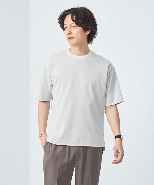 green label relaxing(グリーンレーベルリラクシング)の「クリーン ダブルフェイス クルーネック カットソー -抗菌-(Tシャツ/カットソー・メンズ・グレー/ホワイト/ケリー/ネイビー・M/XL/S/L)」の2枚目の写真