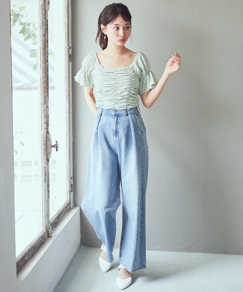 earth music&ecology（アースミュージックアンドエコロジー）の「タックホックデニムパンツ（デニムパンツ・レディース・ライトインディゴブルー/ブラック・S/M）」の17枚目の写真