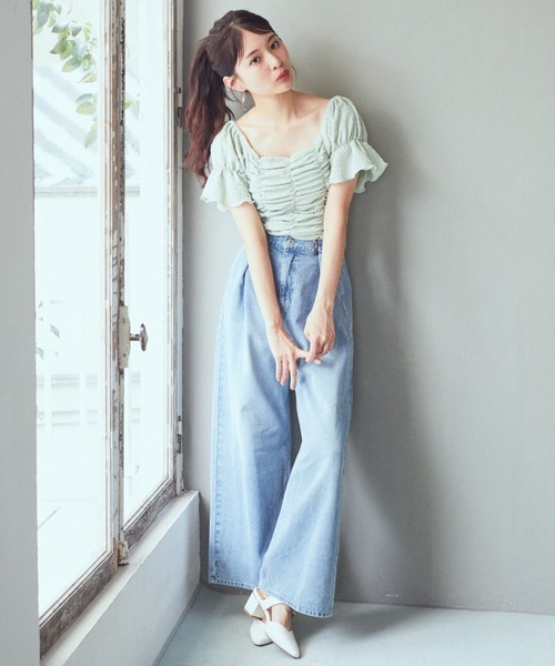 earth music&ecology（アースミュージックアンドエコロジー）の「タックホックデニムパンツ（デニムパンツ・レディース・ライトインディゴブルー/ブラック・S/M）」の18枚目の写真