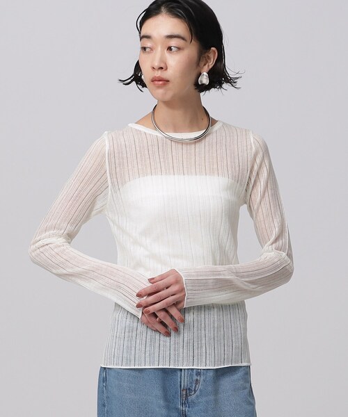 GALLEST（ギャレスト）の「◆針抜きシアーリブニット（Tシャツ/カットソー・レディース・ブラック/グリーン/ホワイト系/ライトイエロー系・38）」の2枚目の写真