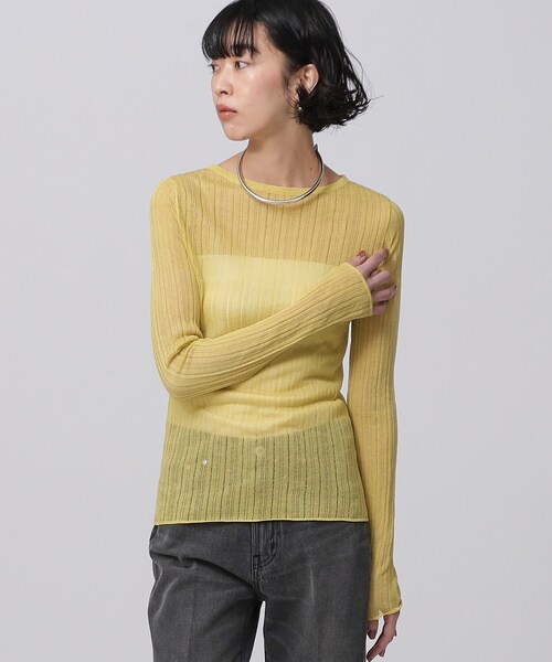 GALLEST（ギャレスト）の「◆針抜きシアーリブニット（Tシャツ/カットソー・レディース・ブラック/グリーン/ホワイト系/ライトイエロー系・38）」の4枚目の写真