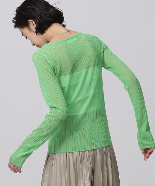 GALLEST（ギャレスト）の「◆針抜きシアーリブニット（Tシャツ/カットソー・レディース・ブラック/グリーン/ホワイト系/ライトイエロー系・38）」の6枚目の写真