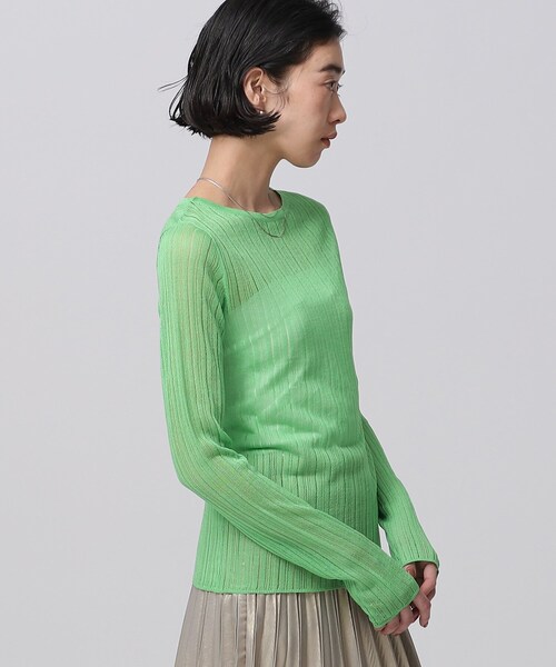 GALLEST（ギャレスト）の「◆針抜きシアーリブニット（Tシャツ/カットソー・レディース・ブラック/グリーン/ホワイト系/ライトイエロー系・38）」の7枚目の写真