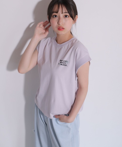 repipi armario（レピピ アルマリオ）の「【接触冷感】COOLソデリブキリカエＴ（Tシャツ/カットソー・キッズ・スミクロ/パープル/イエロー/コーラル/ホワイト/ライム/ブルー/ピンク/ライトパープル・SMALL/MEDIUM/LARGE）」の5枚目の写真