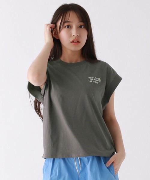 repipi armario（レピピ アルマリオ）の「【接触冷感】COOLソデリブキリカエＴ（Tシャツ/カットソー・キッズ・スミクロ/パープル/イエロー/コーラル/ホワイト/ライム/ブルー/ピンク/ライトパープル・SMALL/MEDIUM/LARGE）」の2枚目の写真