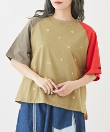 CUBE SUGAR（キューブシュガー）の「パウダー加工カットソー星刺繍ラグランスリーブTシャツ（Tシャツ/カットソー）」