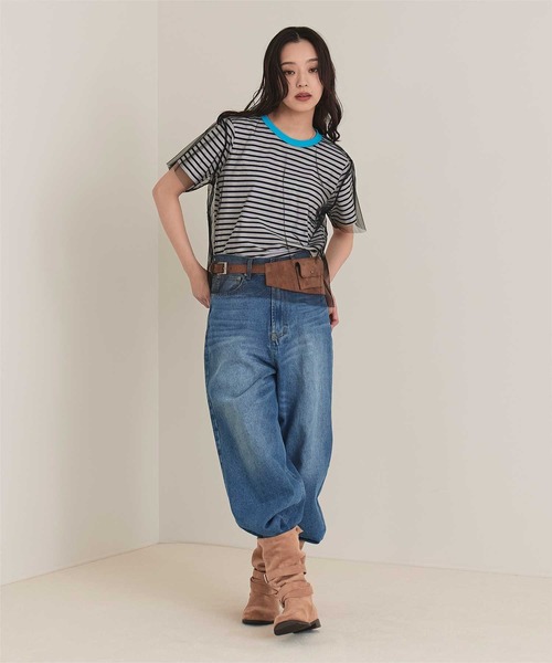 miette(ミエット)の「チュールレイヤードボーダーTシャツ(Tシャツ/カットソー・レディース・ブラック/ホワイト・FREE)」の11枚目の写真