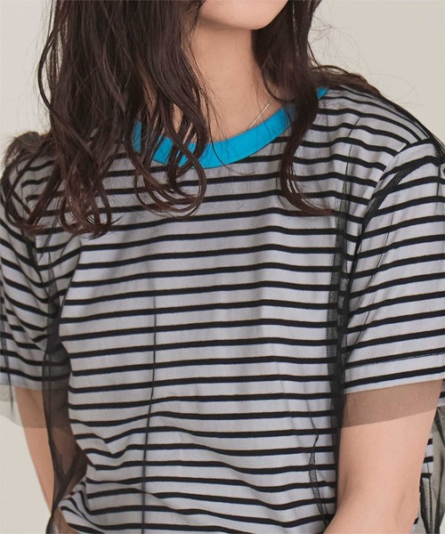 miette(ミエット)の「チュールレイヤードボーダーTシャツ(Tシャツ/カットソー・レディース・ブラック/ホワイト・FREE)」の8枚目の写真
