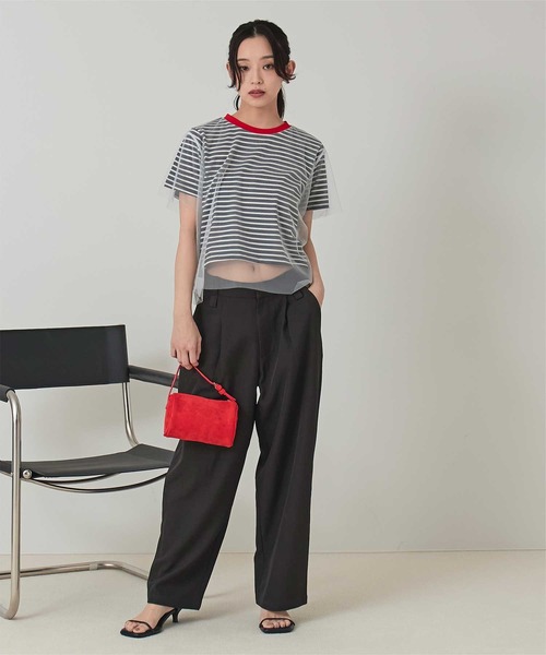 miette(ミエット)の「チュールレイヤードボーダーTシャツ(Tシャツ/カットソー・レディース・ブラック/ホワイト・FREE)」の7枚目の写真