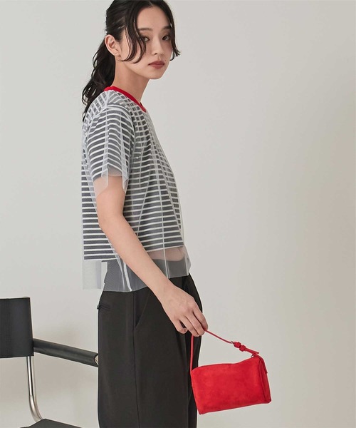 miette(ミエット)の「チュールレイヤードボーダーTシャツ(Tシャツ/カットソー・レディース・ブラック/ホワイト・FREE)」の4枚目の写真