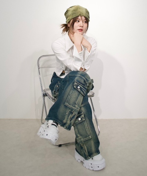 XU（エックスユー）の「ストリートファッション XU エックスユー tie-dye damage beanie ニット帽 ビーニー ダメージビーニー タイダイ柄帽子 グランジ 韓国ファッション 韓国ストリート（ニットキャップ/ビーニー・メンズ・カーキ/ダークグレー・ONE SIZE）」の6枚目の写真