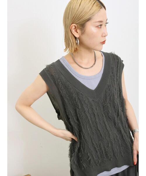 Samansa Mos2 blue（サマンサモスモスブルー）の「ランダムテレコタンク（Tシャツ/カットソー・レディース・オフホワイト/ブルー/チャコールグレー・F）」の21枚目の写真