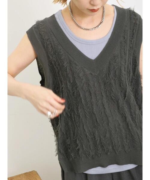 Samansa Mos2 blue（サマンサモスモスブルー）の「ランダムテレコタンク（Tシャツ/カットソー・レディース・オフホワイト/ブルー/チャコールグレー・F）」の22枚目の写真