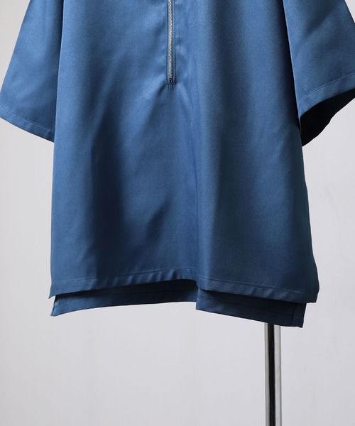 ZIP FIVE（ジップファイブ）の「【ZIP FIVE】ポリシャンブレー ルーズ ハーフジップ 半袖 カットソー（ポロシャツ・メンズ・ブラック/グレイッシュベージュ/ブルー系/チャコール/オフホワイト/インディゴブルー・LARGE/MEDIUM/X-LARGE）」の11枚目の写真