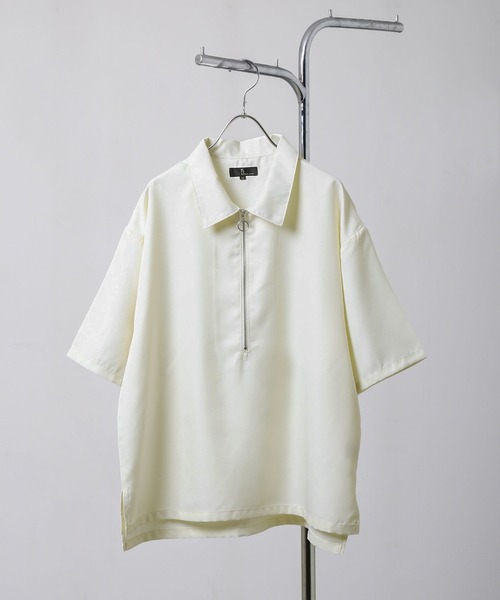 ZIP FIVE（ジップファイブ）の「【ZIP FIVE】ポリシャンブレー ルーズ ハーフジップ 半袖 カットソー（ポロシャツ・メンズ・ブラック/グレイッシュベージュ/ブルー系/チャコール/オフホワイト/インディゴブルー・LARGE/MEDIUM/X-LARGE）」の14枚目の写真