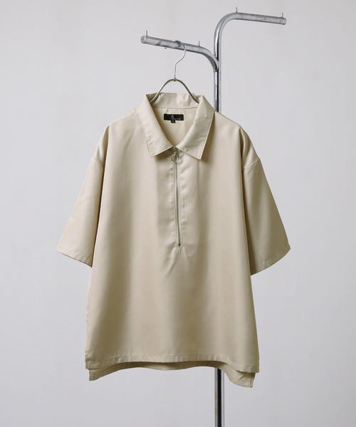 ZIP FIVE（ジップファイブ）の「【ZIP FIVE】ポリシャンブレー ルーズ ハーフジップ 半袖 カットソー（ポロシャツ・メンズ・ブラック/グレイッシュベージュ/ブルー系/チャコール/オフホワイト/インディゴブルー・LARGE/MEDIUM/X-LARGE）」の16枚目の写真