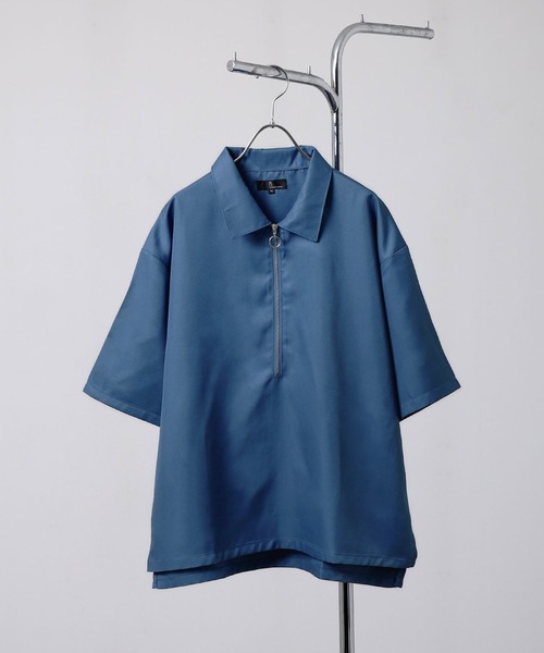 ZIP FIVE（ジップファイブ）の「【ZIP FIVE】ポリシャンブレー ルーズ ハーフジップ 半袖 カットソー（ポロシャツ・メンズ・ブラック/グレイッシュベージュ/ブルー系/チャコール/オフホワイト/インディゴブルー・LARGE/MEDIUM/X-LARGE）」の17枚目の写真