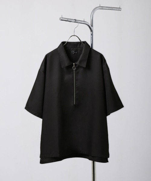 ZIP FIVE（ジップファイブ）の「【ZIP FIVE】ポリシャンブレー ルーズ ハーフジップ 半袖 カットソー（ポロシャツ・メンズ・ブラック/グレイッシュベージュ/ブルー系/チャコール/オフホワイト/インディゴブルー・LARGE/MEDIUM/X-LARGE）」の15枚目の写真