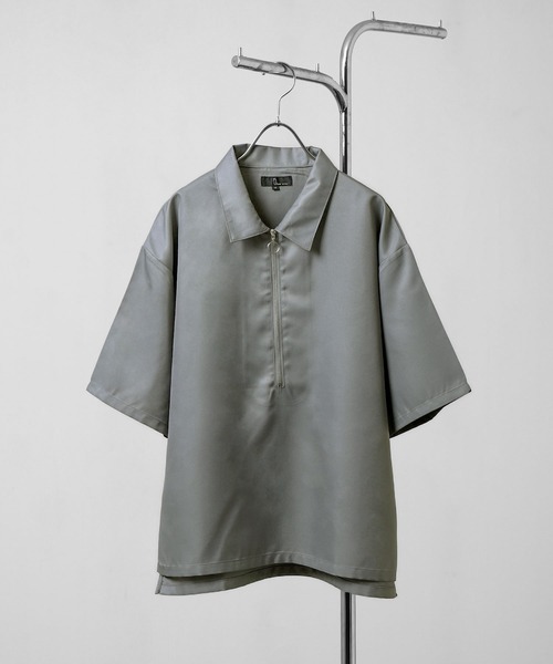 ZIP FIVE（ジップファイブ）の「【ZIP FIVE】ポリシャンブレー ルーズ ハーフジップ 半袖 カットソー（ポロシャツ・メンズ・ブラック/グレイッシュベージュ/ブルー系/チャコール/オフホワイト/インディゴブルー・LARGE/MEDIUM/X-LARGE）」の18枚目の写真