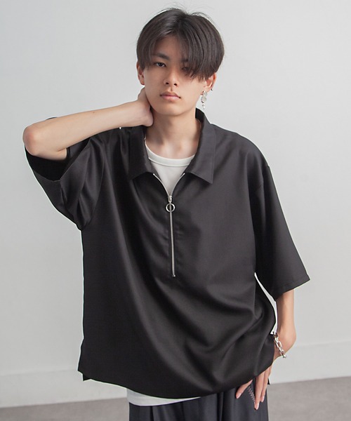 ZIP FIVE】ポリシャンブレー ルーズ ハーフジップ 半袖 カットソー