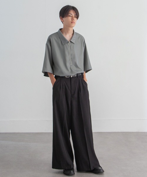 ZIP FIVE（ジップファイブ）の「【ZIP FIVE】ポリシャンブレー ルーズ ハーフジップ 半袖 カットソー（ポロシャツ・メンズ・ブラック/グレイッシュベージュ/ブルー系/チャコール/オフホワイト/インディゴブルー・LARGE/MEDIUM/X-LARGE）」の22枚目の写真