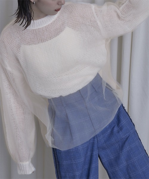 miette(ミエット)の「チュールドッキングローゲージニット(ニット/セーター・レディース・ブラック系その他/レッド系その他/グリーン系その他/ホワイト系その他/アイボリー/グレー/ネイビー/ブラック/ブルー系その他/チャコール・FREE)」の3枚目の写真