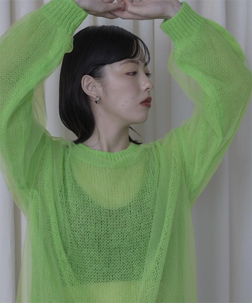 miette(ミエット)の「チュールドッキングローゲージニット(ニット/セーター・レディース・ブラック系その他/レッド系その他/グリーン系その他/ホワイト系その他/アイボリー/グレー/ネイビー/ブラック/ブルー系その他/チャコール・FREE)」の7枚目の写真