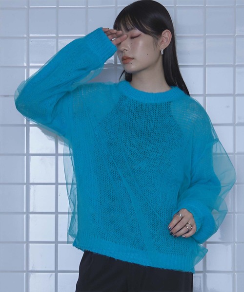 miette(ミエット)の「チュールドッキングローゲージニット(ニット/セーター・レディース・ブラック系その他/レッド系その他/グリーン系その他/ホワイト系その他/アイボリー/グレー/ネイビー/ブラック/ブルー系その他/チャコール・FREE)」の9枚目の写真