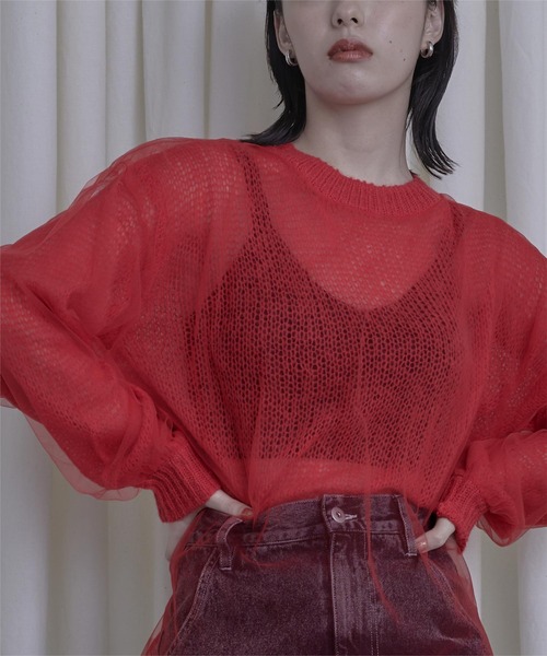 miette(ミエット)の「チュールドッキングローゲージニット(ニット/セーター・レディース・ブラック系その他/レッド系その他/グリーン系その他/ホワイト系その他/アイボリー/グレー/ネイビー/ブラック/ブルー系その他/チャコール・FREE)」の10枚目の写真