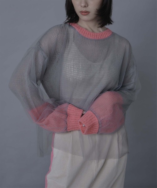 miette(ミエット)の「チュールドッキングローゲージニット(ニット/セーター・レディース・ブラック系その他/レッド系その他/グリーン系その他/ホワイト系その他/アイボリー/グレー/ネイビー/ブラック/ブルー系その他/チャコール・FREE)」の6枚目の写真