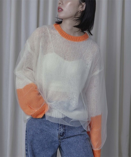 miette(ミエット)の「チュールドッキングローゲージニット(ニット/セーター・レディース・ブラック系その他/レッド系その他/グリーン系その他/ホワイト系その他/アイボリー/グレー/ネイビー/ブラック/ブルー系その他/チャコール・FREE)」の2枚目の写真