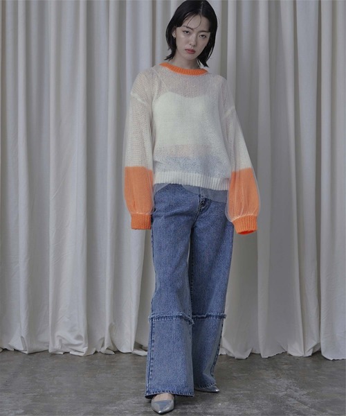 miette(ミエット)の「チュールドッキングローゲージニット(ニット/セーター・レディース・ブラック系その他/レッド系その他/グリーン系その他/ホワイト系その他/アイボリー/グレー/ネイビー/ブラック/ブルー系その他/チャコール・FREE)」の11枚目の写真