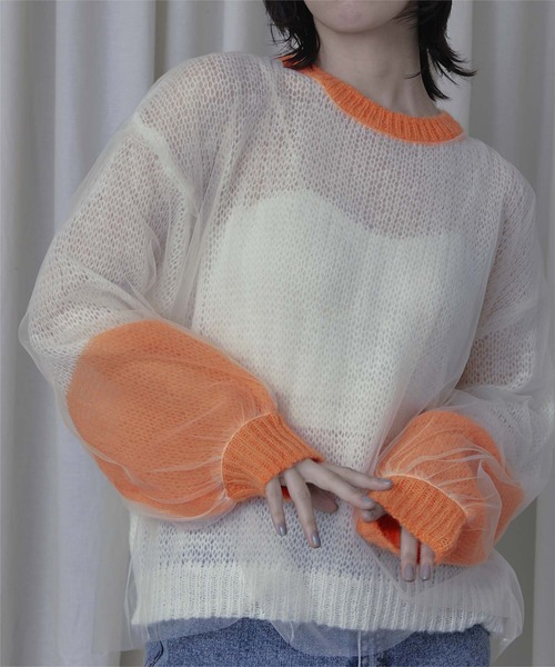 miette(ミエット)の「チュールドッキングローゲージニット(ニット/セーター・レディース・ブラック系その他/レッド系その他/グリーン系その他/ホワイト系その他/アイボリー/グレー/ネイビー/ブラック/ブルー系その他/チャコール・FREE)」の12枚目の写真