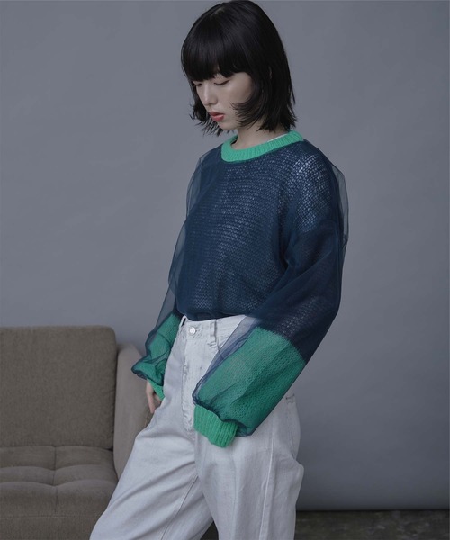 miette(ミエット)の「チュールドッキングローゲージニット(ニット/セーター・レディース・ブラック系その他/レッド系その他/グリーン系その他/ホワイト系その他/アイボリー/グレー/ネイビー/ブラック/ブルー系その他/チャコール・FREE)」の16枚目の写真