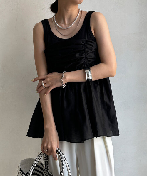 DouDou（ドゥドゥ）の「ギャザーキャミ（キャミソール・レディース・オフホワイト/ブラック/ブラウン・FREE）」の17枚目の写真